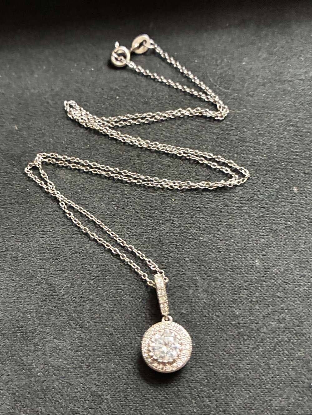 Sterling Silver 925 CZ Halo Pendant Necklace